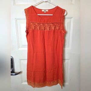 Ya Los Angeles Summer Dress Lace‎ Detail Sleeveless Cotton Blend Coral Size M